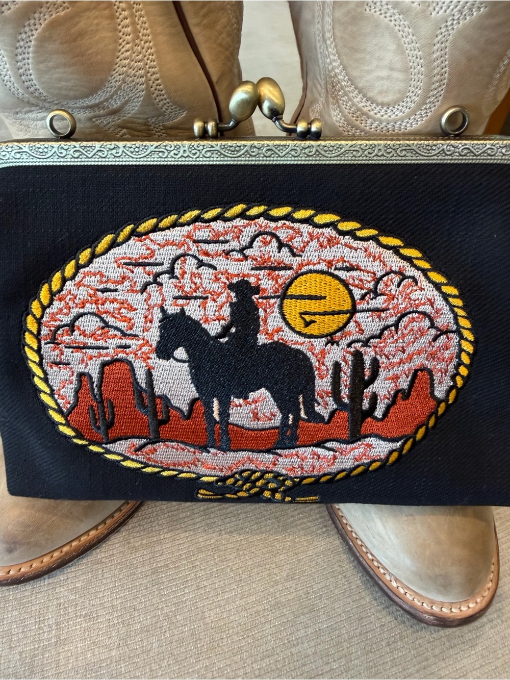 Black Western Embroidered Clutch Purse - Cowboy Silhouette - Picture 2 of 4